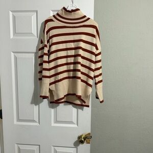 Tea n Rose Red and Cream Striped Turtleneck Sweater